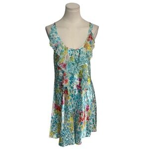 OSCAR DE LA RENTA Floral Slip Dress Lingerie Night Gown Sz L‎ Blue Pink Tropical